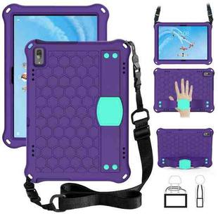 For Lenovo Tab E10 TB-X104F Honeycomb Design EVA + PC Material Four Corner Anti Falling Flat Protective Shell with Strap(Purple+Aqua)