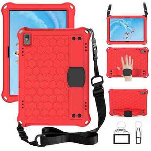 For Lenovo Tab E10 TB-X104F Honeycomb Design EVA + PC Material Four Corner Anti Falling Flat Protective Shell with Strap(Red+Black)