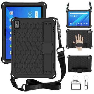 For Lenovo Tab 4 10 Plus TB-X704F/N/L/V Honeycomb Design EVA + PC Material Four Corner Anti Falling Flat Protective Shell with Strap(Black+Black)