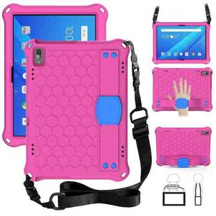 For Lenovo Tab 4 10 Plus TB-X704F/N/L/V Honeycomb Design EVA + PC Material Four Corner Anti Falling Flat Protective Shell with Strap(RoseRed+Blue)