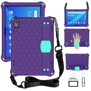 For Lenovo Tab 4 10 Plus TB-X704F/N/L/V Honeycomb Design EVA + PC Material Four Corner Anti Falling Flat Protective Shell with Strap(Purple+Aqua)