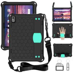 For Lenovo Tab 4 10 TB-X304F/N Honeycomb Design EVA + PC Material Four Corner Anti Falling Flat Protective Shell with Strap(Black+Aqua)