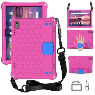 For Lenovo Tab 4 10 TB-X304F/N Honeycomb Design EVA + PC Material Four Corner Anti Falling Flat Protective Shell with Strap(RoseRed+Blue)