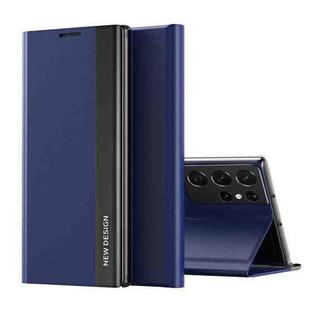 For Samsung Galaxy S20 Ultra Side Electroplated Magnetic Ultra-Thin Horizontal Flip Leather Case with Holder(Dark Blue)
