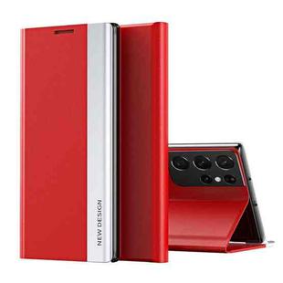 For Samsung Galaxy S20 Ultra Side Electroplated Magnetic Ultra-Thin Horizontal Flip Leather Case with Holder(Red)