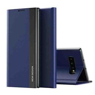 For Samsung Galaxy S10 Side Electroplated Magnetic Ultra-Thin Horizontal Flip Leather Case with Holder(Dark Blue)