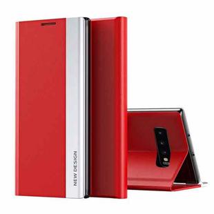 For Samsung Galaxy S10 Side Electroplated Magnetic Ultra-Thin Horizontal Flip Leather Case with Holder(Red)