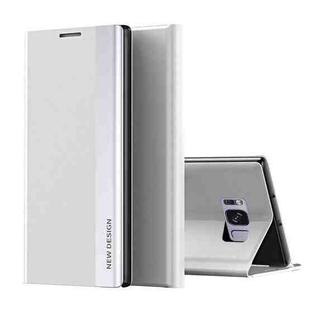 For Samsung Galaxy S8 Side Electroplated Magnetic Ultra-Thin Horizontal Flip Leather Case with Holder(Silver)
