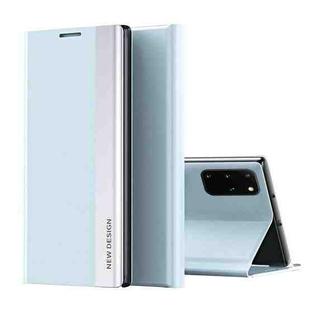 For Samsung Galaxy Note20 Side Electroplated Magnetic Ultra-Thin Horizontal Flip Leather Case with Holder(Light Blue)