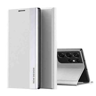 For Samsung Galaxy Note20 Ultra Side Electroplated Magnetic Ultra-Thin Horizontal Flip Leather Case with Holder(Silver)