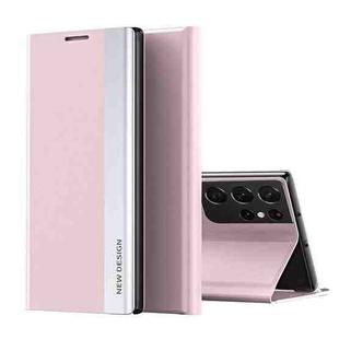 For Samsung Galaxy Note20 Ultra Side Electroplated Magnetic Ultra-Thin Horizontal Flip Leather Case with Holder(Pink)