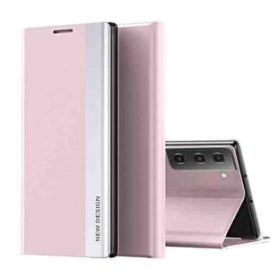 For Samsung Galaxy S21 FE Side Electroplated Magnetic Ultra-Thin Horizontal Flip Leather Case with Holder(Pink)