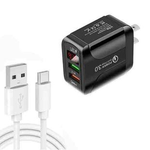 F002C QC3.0 USB + USB 2.0 LED Digital Display Fast Charger with USB to Type-C Data Cable, US Plug(Black)
