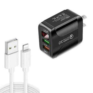F002C QC3.0 USB + USB 2.0 LED Digital Display Fast Charger with USB to 8 Pin Data Cable, US Plug(Black)