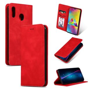 Retro Skin Feel Business Magnetic Horizontal Flip Leather Case for Samsung Galaxy M20(Red)