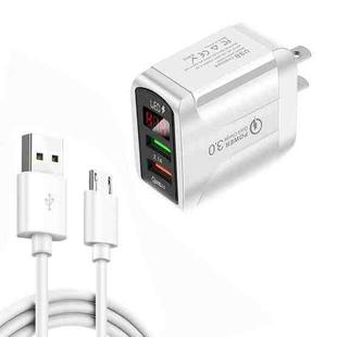 F002C QC3.0 USB + USB 2.0 LED Digital Display Fast Charger with USB to Micro USB Data Cable, US Plug(White)