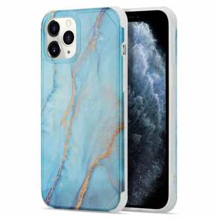 For iPhone 13 Pro Four Corners Shocproof Flow Gold Marble IMD Back Cover Case (Blue)