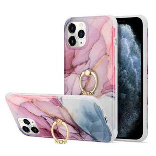 For iPhone 13 Pro For  iPhone 13 Pro Four Corners Shocproof Flow Gold Marble IMD Back Cover Case with Metal Rhinestone Ring(Purple)