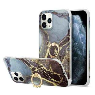 For iPhone 13 For  iPhone 13 Four Corners Shocproof Flow Gold Marble IMD Back Cover Case with Metal Rhinestone Ring(Black)