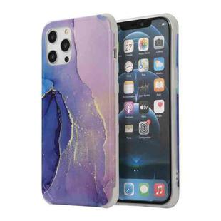 For iPhone 13 Pro Max Four Corners Shocproof Flow Gold Marble IMD Back Cover Case (Dark Blue)