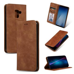Retro Skin Feel Business Magnetic Horizontal Flip Leather Case for Samsung Galaxy A8 Plus 2018 (Brown)