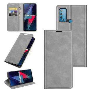 For wiko Power U30 Retro-skin Business Magnetic Suction Leather Case with Holder & Card Slots & Wallet(Grey)