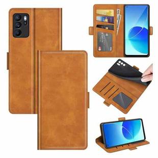 For OPPO Reno6 Z Dual-side Magnetic Buckle Horizontal Flip Leather Case with Holder & Card Slots & Wallet(Yellow)