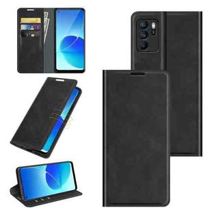 For OPPO Reno6 ZRetro-skin Business Magnetic Suction Leather Case with Holder & Card Slots & Wallet(Black)