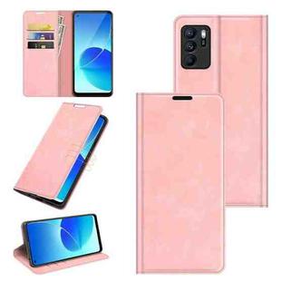 For OPPO Reno6 ZRetro-skin Business Magnetic Suction Leather Case with Holder & Card Slots & Wallet(Pink)