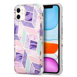 For iPhone 13 Electroplating Matching Marble IMD Four-Corner TPU Shockproof Case(Purple)