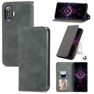 For Xiaomi Redmi K40 Gaming Retro Skin Feel Business Magnetic Horizontal Flip Leather Case with Holder & Card Slots & Wallet & Photo Frame(Gray)