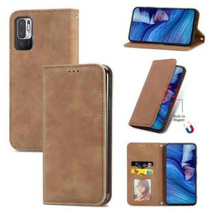 For Xiaomi Redmi Note 10 JE Retro Skin Feel Business Magnetic Horizontal Flip Leather Case with Holder & Card Slots & Wallet & Photo Frame(Brwon)