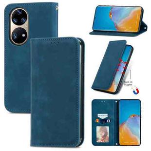 For Huawei P50 Pro Retro Skin Feel Business Magnetic Horizontal Flip Leather Case with Holder & Card Slots & Wallet & Photo Frame(Blue)