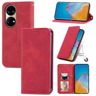 For Huawei P50 Retro Skin Feel Business Magnetic Horizontal Flip Leather Case with Holder & Card Slots & Wallet & Photo Frame(Red)