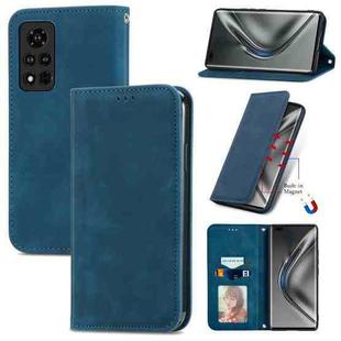 For Honor V40 5G Retro Skin Feel Business Magnetic Horizontal Flip Leather Case with Holder & Card Slots & Wallet & Photo Frame(Blue)