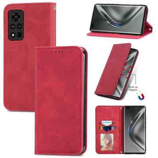 For Honor V40 5G Retro Skin Feel Business Magnetic Horizontal Flip Leather Case with Holder & Card Slots & Wallet & Photo Frame(Red)
