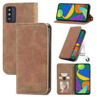 For Samsung Galaxy F52 Retro Skin Feel Business Magnetic Horizontal Flip Leather Case with Holder & Card Slots & Wallet & Photo Frame(Brwon)
