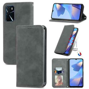 For OPPO A16 / A16e Retro Skin Feel Magnetic Horizontal Flip Leather Phone Case(Gray)
