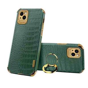 For iPhone 13 Pro Max Electroplated TPU Crocodile Pattern Leather Case with Ring Holder (Green)