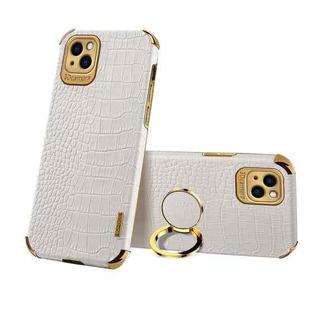 For iPhone 13 Pro Max Electroplated TPU Crocodile Pattern Leather Case with Ring Holder (White)