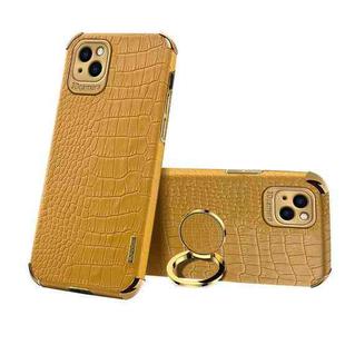 For iPhone 13 Electroplated TPU Crocodile Pattern Leather Case with Ring Holder(Yellow)