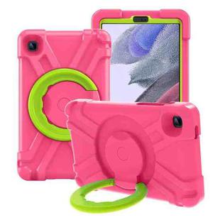 For Galaxy Tab A7 Lite T220/T225 PC + Silicone Shockproof Combination Case with 360 Degree Rotating Holder & Handle(Rose Red+Grass Green)