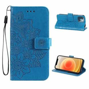 ENKAY Hat-Prince Flower Embossed Horizontal Flip PU Leather Case with Holder & Card Slots & Wallet & Lanyard for iPhone 13 mini(Blue)