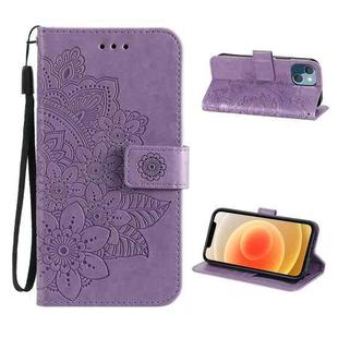 ENKAY Hat-Prince Flower Embossed Horizontal Flip PU Leather Case with Holder & Card Slots & Wallet & Lanyard for iPhone 13 mini(Purple)