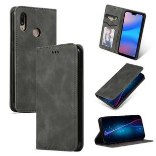 Retro Skin Feel Business Magnetic Horizontal Flip Leather Case for Huawei P20 Lite(Dark Gray)