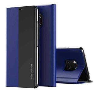 For Huawei Mate 20 Side Electroplated Dormant Ultra-Thin Horizontal Flip Leather Case with Holder(Dark Blue)