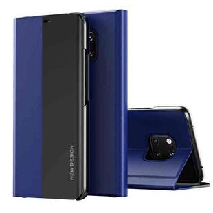 For Huawei Mate 20 Pro Side Electroplated Dormant Ultra-Thin Horizontal Flip Leather Case with Holder(Dark Blue)
