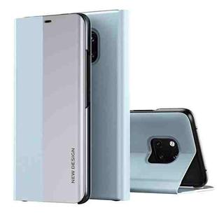 For Huawei Mate 20 Pro Side Electroplated Dormant Ultra-Thin Horizontal Flip Leather Case with Holder(Light Blue)