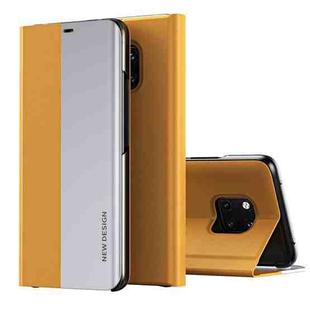 For Huawei Mate 20 Pro Side Electroplated Dormant Ultra-Thin Horizontal Flip Leather Case with Holder(Yellow)