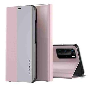 For Huawei P40 Side Electroplated Dormant Ultra-Thin Horizontal Flip Leather Case with Holder(Pink)